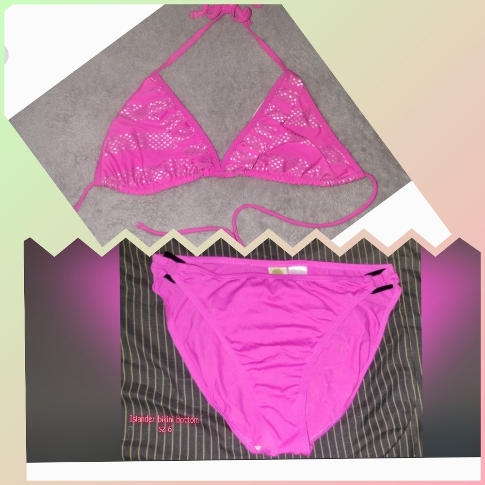 Hot Pink ruffle metallic bikini top size medium Islander Bottom Sz 6